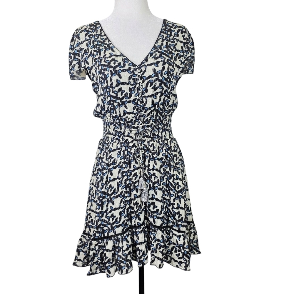 Goa Boho Open back Cinch waist with tassles v neck metallic fibre accent Dress